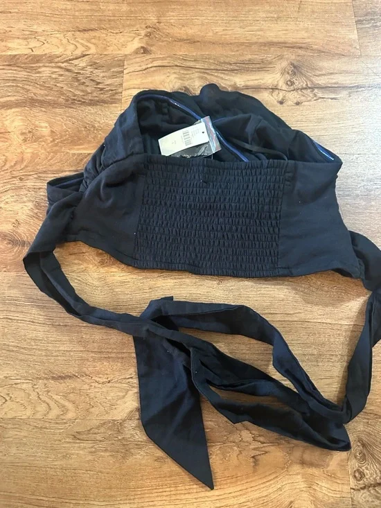 Anthropologie Top Ruffled Tube Crop Top Size Large New Black - Picture 5 of 9